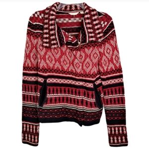 Lucky Brand Red Striped Nordic Style Zip Pullover Sweater Women's Size Small S
